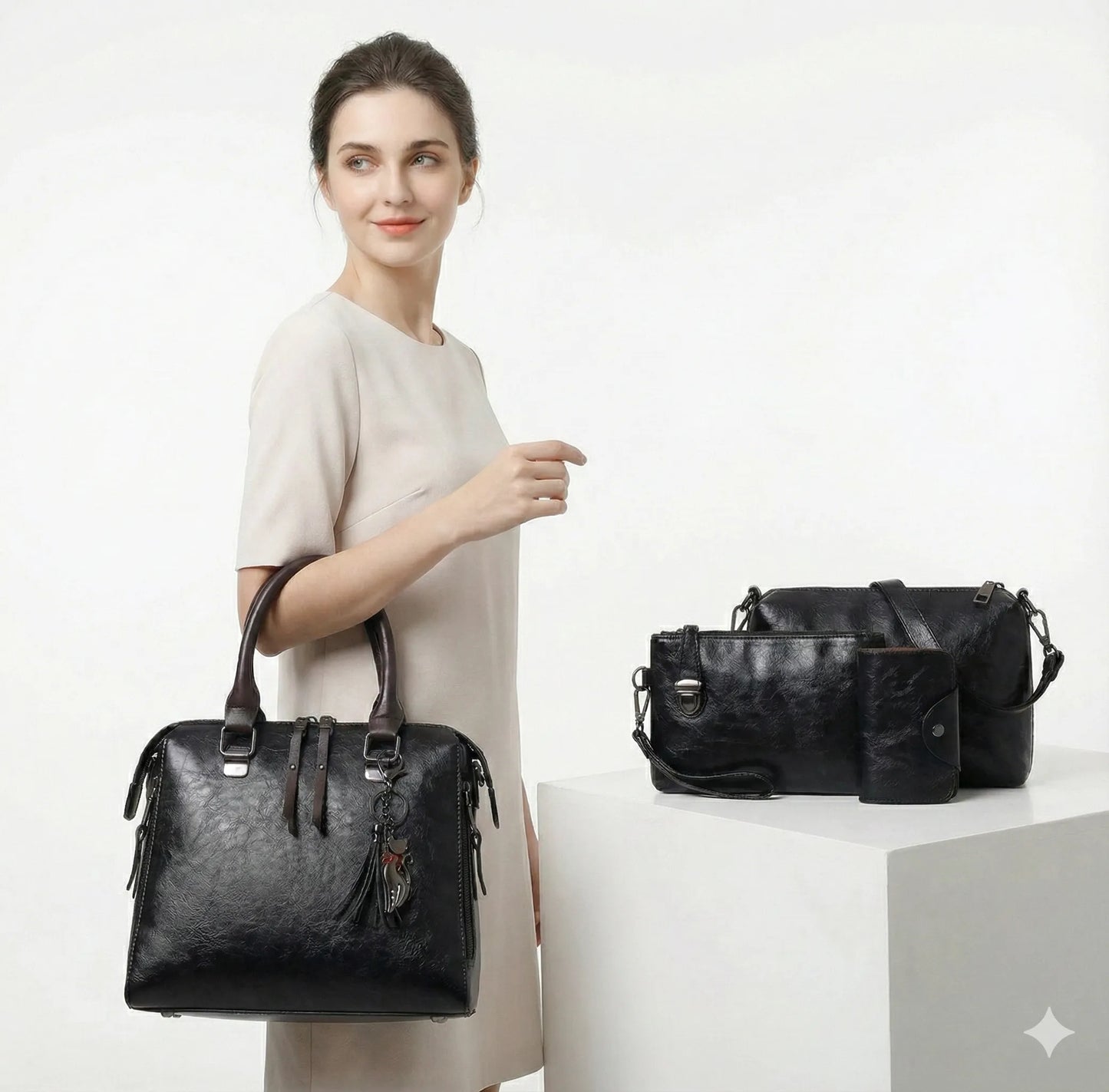 Premium Leather Kit - Bag + Wallet + Clutch + Complimentary Pouch