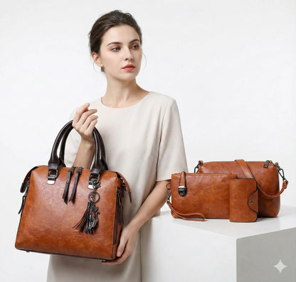 Premium Leather Kit - Bag + Wallet + Clutch + Complimentary Pouch