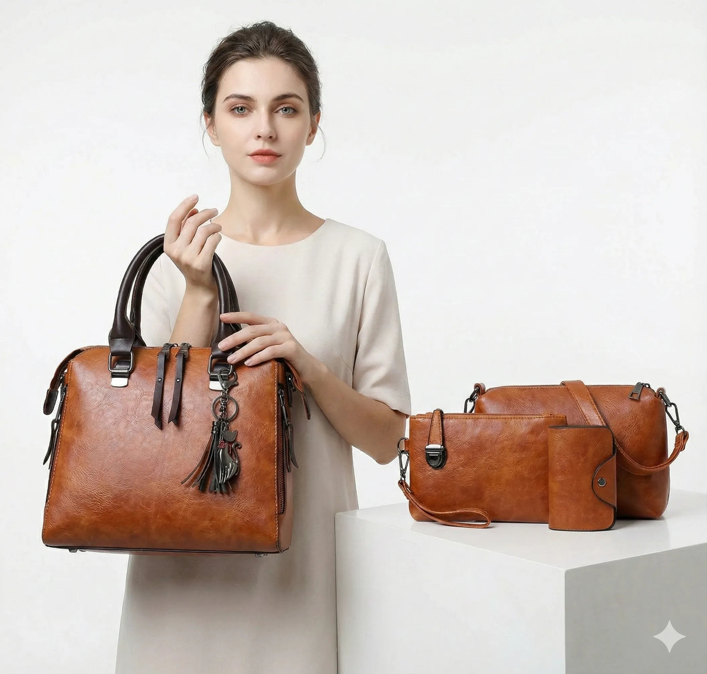 Premium Leather Kit - Bag + Wallet + Clutch + Complimentary Pouch